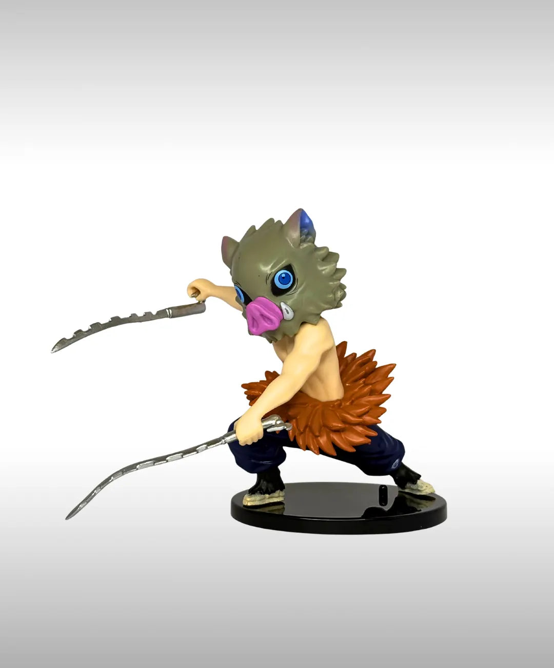 Animated character figurine with a sword on a gray background