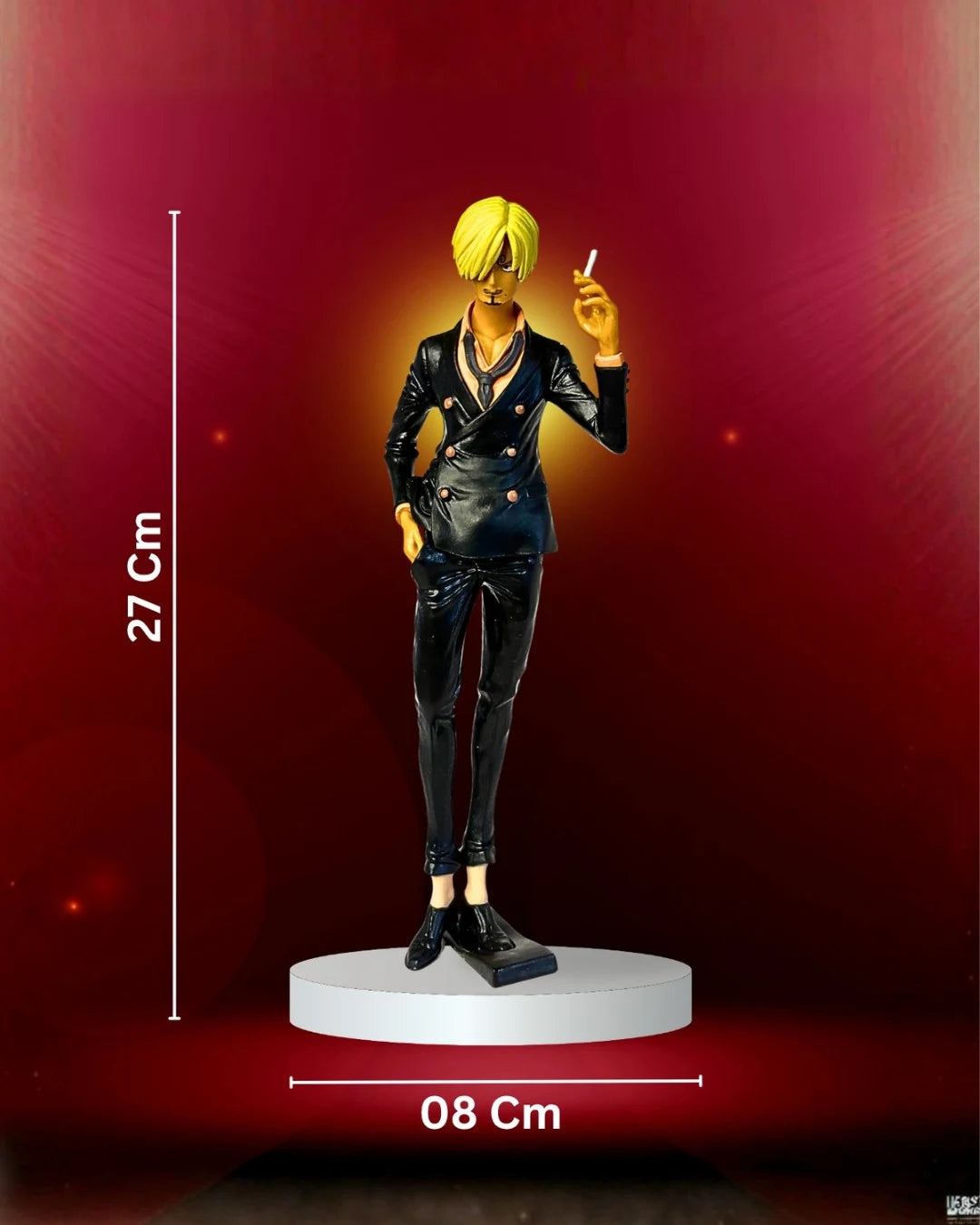 Figure with measurements on a red background